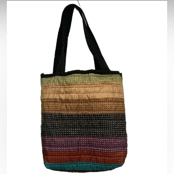 Handmade Tote Bag Handcrafted Quilted  Small Tote Bag Rainbow Fully Lined with Straps 11 x 8 x 3 inches