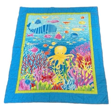 Handmade Quilt Blanket Throw  UNDER THE SEA  Octopus Sea Creatures Rectangular Colorful Bright 40 x 32 inches