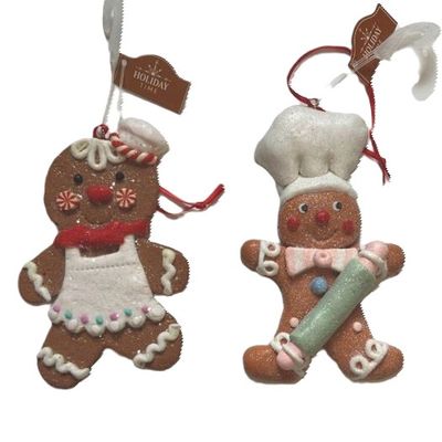 ORNAMENTS Christmas Holiday Gingerbread Girl &amp; Boy Bakers Ornaments Set of 2 Christmas Holiday Decor