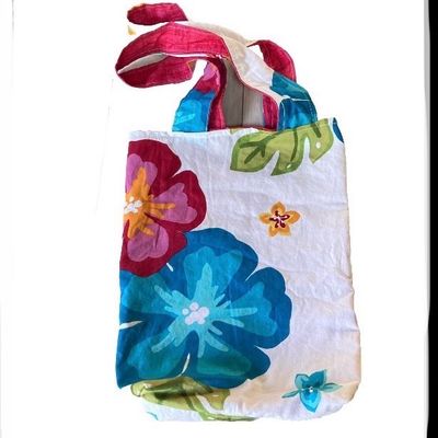 Handmade Tote Bag Beach Shopping HAWAIIAN Floral Handcrafted Sewn Upcycled 13.5 x 11 x 3 inches