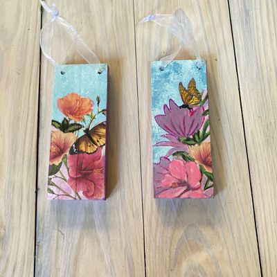 ORNAMENTS Butterflies Hand Decorated Wood Hand Painted Decoupaged Christmas Tree Ornaments