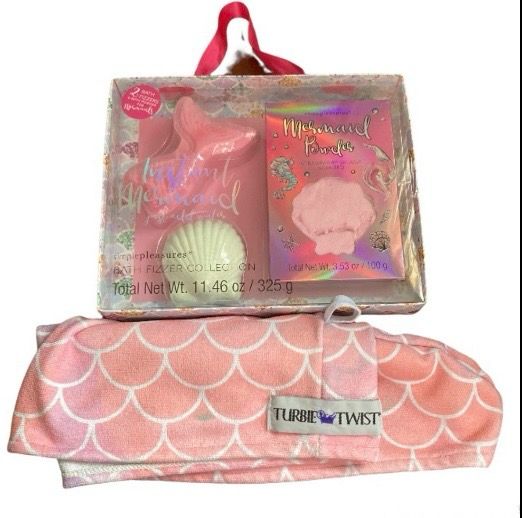Gift Set TURBIE TWIST Hair Wrap &amp; MERMAID Bath 2 Bath Fizzers and Bath