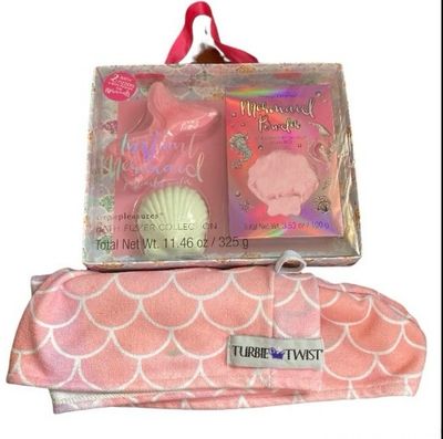 Gift Set TURBIE TWIST Hair Wrap &amp; MERMAID Bath 2 Bath Fizzers and Bath