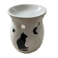 YANKEE CANDLE Tart and Wax Burner Ceramic CAT Moon and Stars 4 x 4 x 3 inches