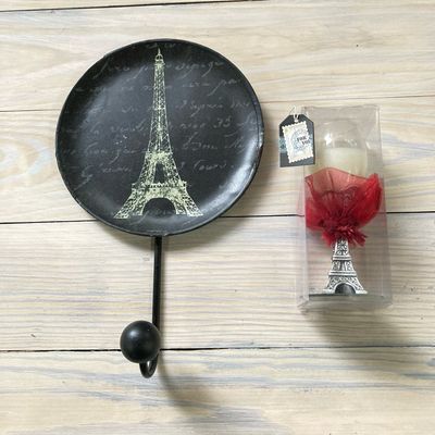 GIFT SET Eiffel Tower Paris France Wall Hook Hanging Plate and Candle