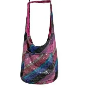 Hobo Bag BONGO Bohemian Tote Bling Sequin Paillette Striped Pink Multicolor