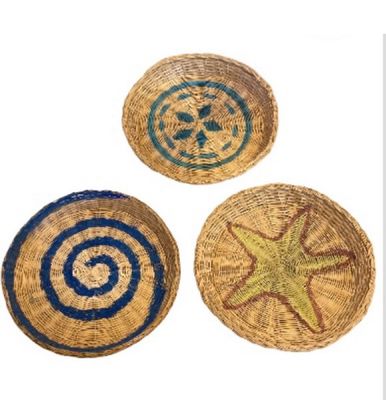 Wall Decor Wicker Plates Boho Bohemian 9.75&quot; Diameter each Set of 3