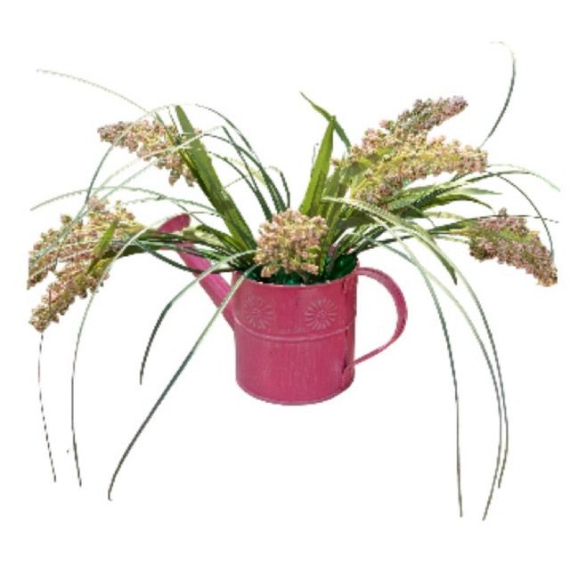Centerpiece Floral Decor Decorative Watering Can Pink Floral 4.5 inches tall