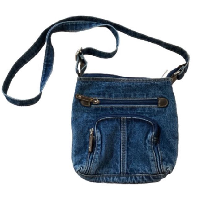 BLUE DENIM Y2k Crossbody Purse Adjustable Strap Zip Pocket Closures 9 x 9 x 1 in