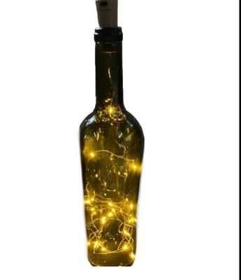 Wine Bottle Decor Lit Up with Cork Festive Winter Holiday Green Bottle 12 inches Tall