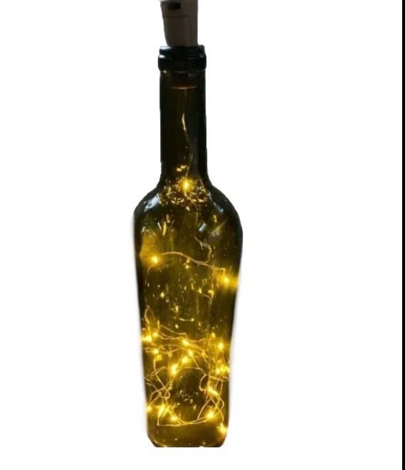 Wine Bottle Decor Lit Up with Cork Festive Winter Holiday Green Bottle 12 inches Tall