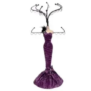 Mannequin Doll Elegant Dress Jewelry Organizer Display Purple Black with Feathers