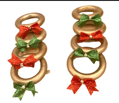 Christmas Holiday Festive Wood Napkin Rings with Shiny Red and Green Bows