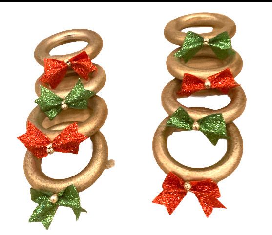 Christmas Holiday Festive Wood Napkin Rings with Shiny Red and Green Bows