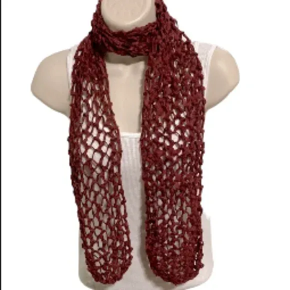 Boho Bohemian Knotted Scarf Casual Burgundy 54 x 6 inches