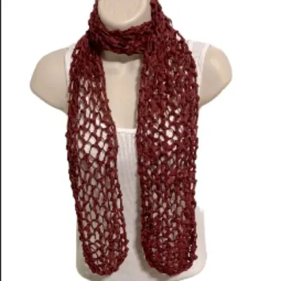 Boho Bohemian Knotted Scarf Casual Burgundy 54 x 6 inches