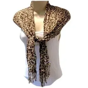 Cheetah Shiny Bling Scarf with Ends with Fringe 60 x 14 inches