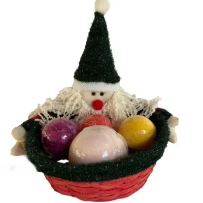 SANTA CLAUS Bath Bombs Pink Purple Red Yellow in Red Wicker Basket Gift Set