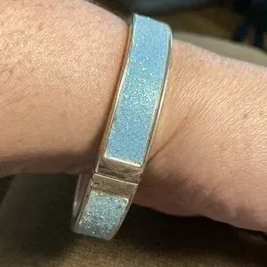 Teal Glitter Bangle Bracelet Silver Magnetic Closure Hinge Open and Close