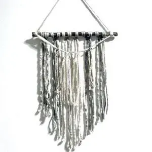 BOHEMIAN Boho WALL ART Natural WOOL Ribbon Twine Wall Hanging 14 x 27 inches