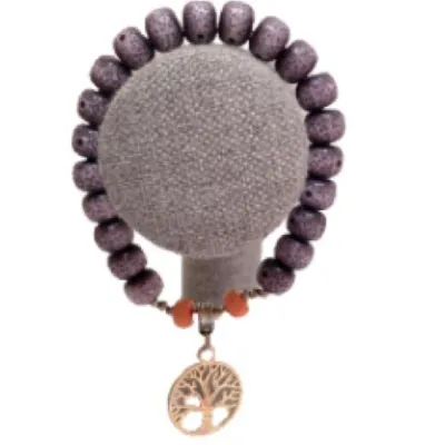 Bracelet TREE OF LIFE in Lava Stone Unisex Stretch Adjustable 7 inches
