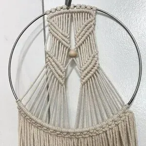 Wall Hanging Decor MACRAME Metal Ring Bead Accent 28 x 10 inches