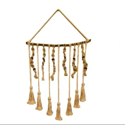 WALL ART Bohemian Macrame Wall Hanging Decor with Tassels and Beads 35 x 17 inch