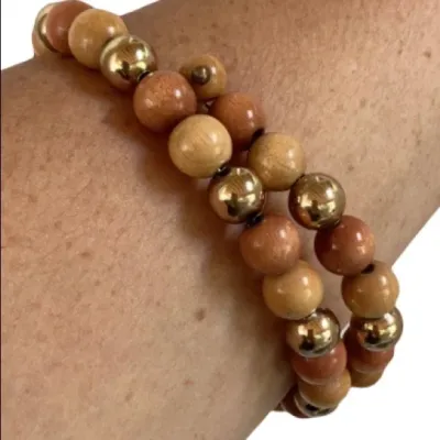 Handmade Bracelet Wooden Bead Double Wrap Bohemian Boho Beach Bum Stretchy