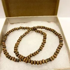 Handmade Bracelets Wood with Copper Beads Beach Bum Boho Pair Stretch Set of 2
