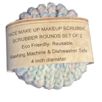 Handmade Face Scrub Sponge Face Make Up Makeup Remover Scrubbie Scrubber Rounds Remover Handcrafted Handmade in USA Set of 2