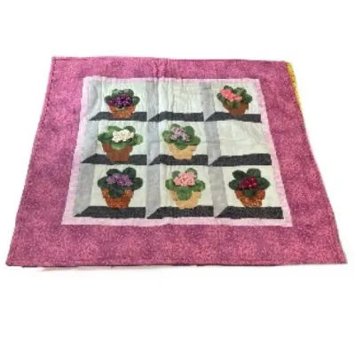 Handmade Wall Hanging Quilt Quilted Potted Plants Flowers Floral  Quilt 28 x ​28 inches​