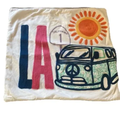 POTTERY BARN TEEN Pillow Cover Zippered Los Angeles LA VW Volkswagen 18 x 18 in
