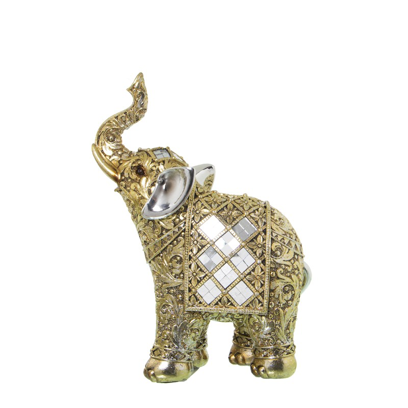 FIGURA RESINA ELEFANTE DORADO CON ESPEJOS