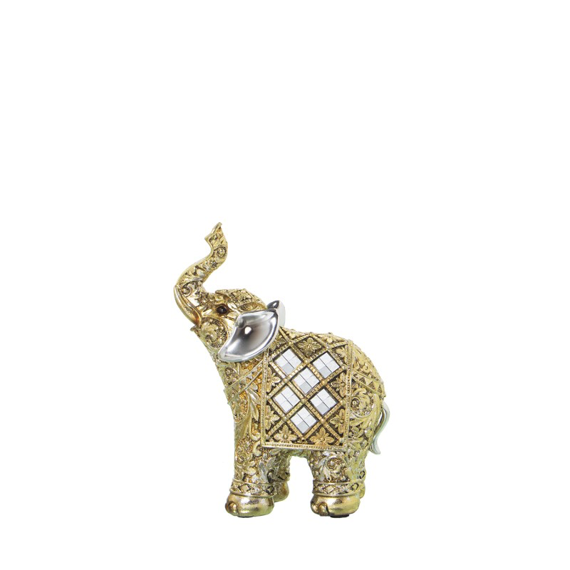 FIGURA RESINA ELEFANTE DORADO CON ESPEJOS