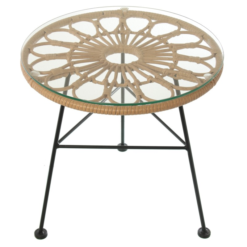 MESA MIMBRE SINTÉTICO CON CRISTAL