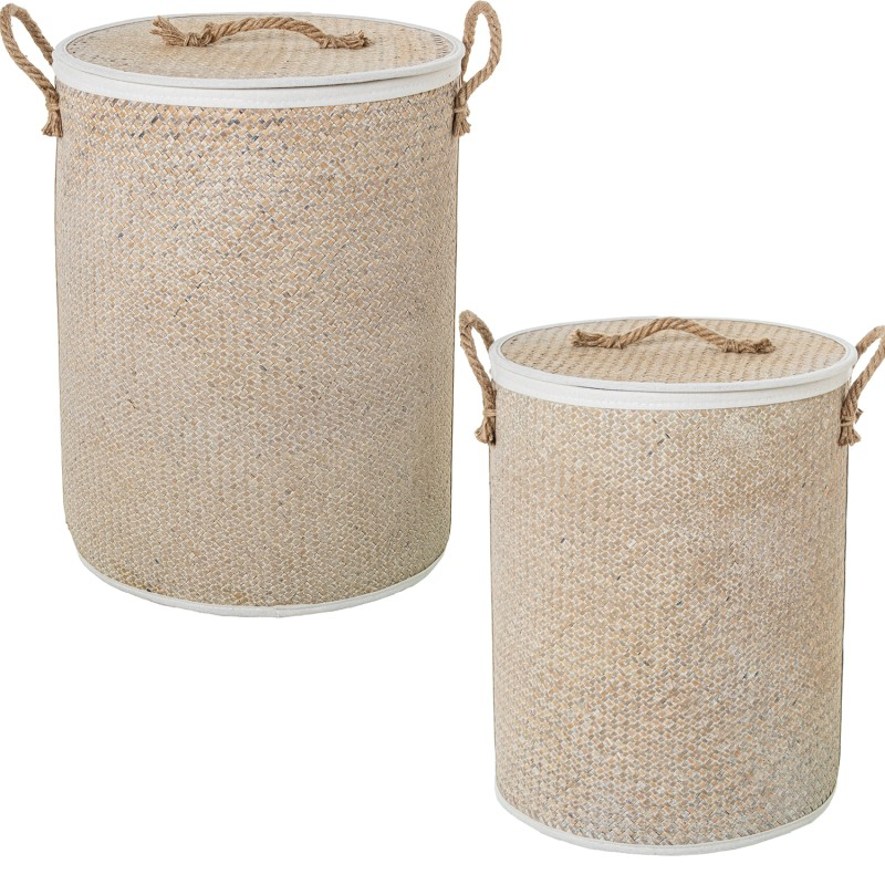 SET DE 2 PORTAROPAS MIMBRE CON TAPA NATURAL