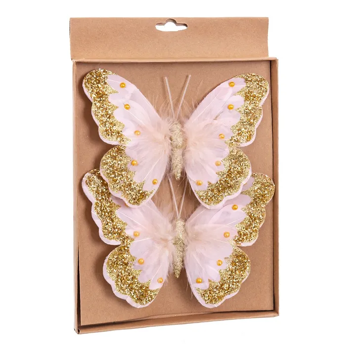 SET DE 2 MARIPOSA CON CLIP ROSA/DORADO