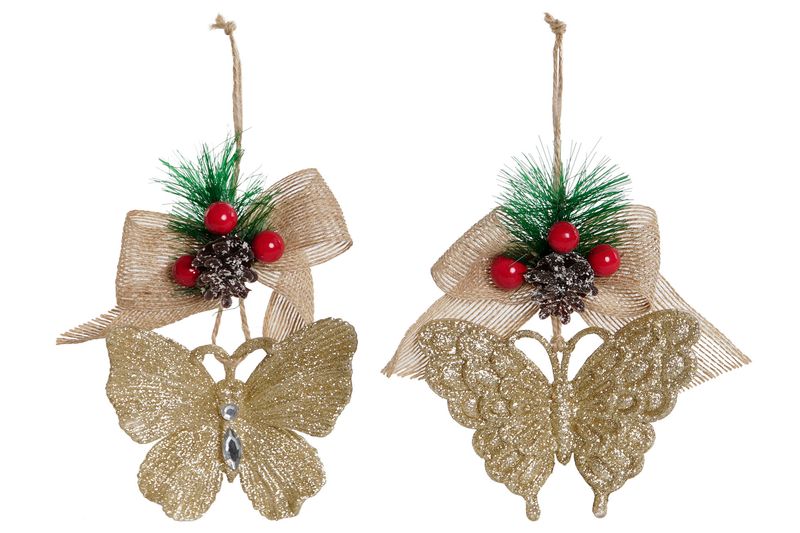 SET DE 2 DECORACIONES COLGANTE PVC MARIPOSA DORADA