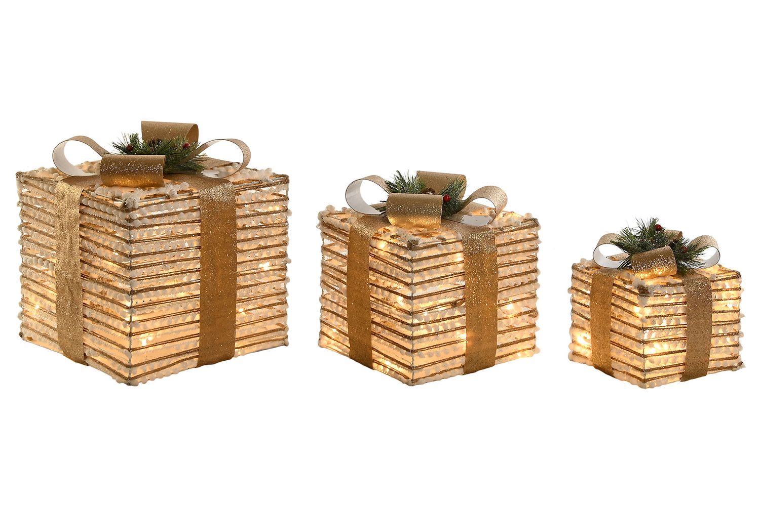 SET DE 3 CAJAS DE REGALO RATÁN LUCES LED