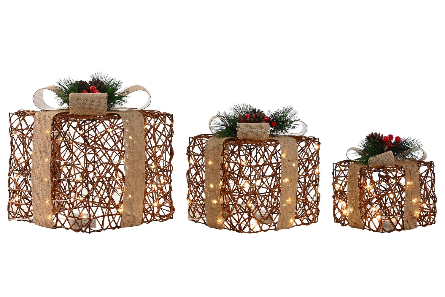 SET DE 3 CAJAS DE REGALO RATÁN LUZ LED