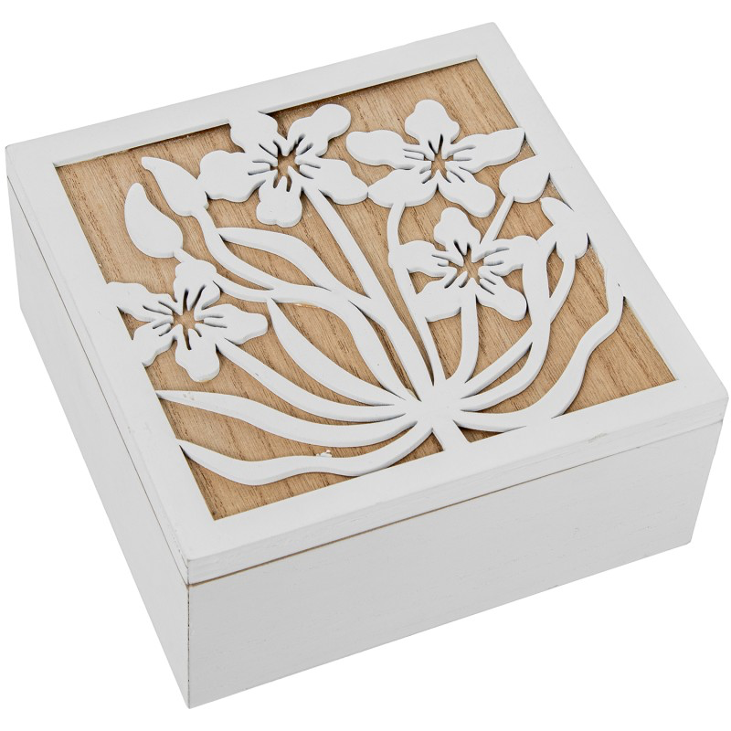 CAJA JOYERO MADERA BLANCO/NATURAL FLORES