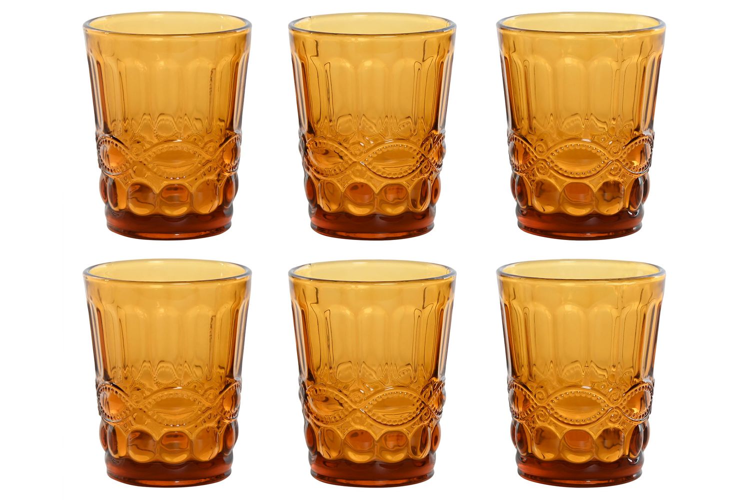 SET DE 6 VASOS CRISTAL GRABADO EN ÁMBAR