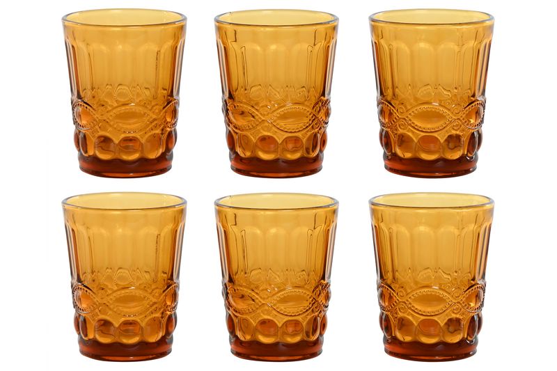 SET DE 6 VASOS CRISTAL GRABADO EN ÁMBAR