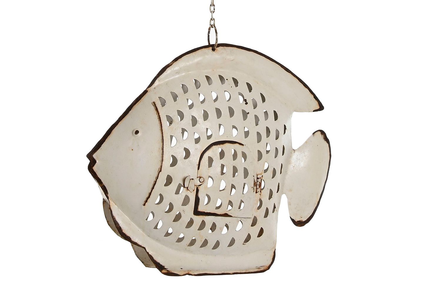 DECORACIÓN COLGANTE PEZ METAL BLANCO DESGASTADO