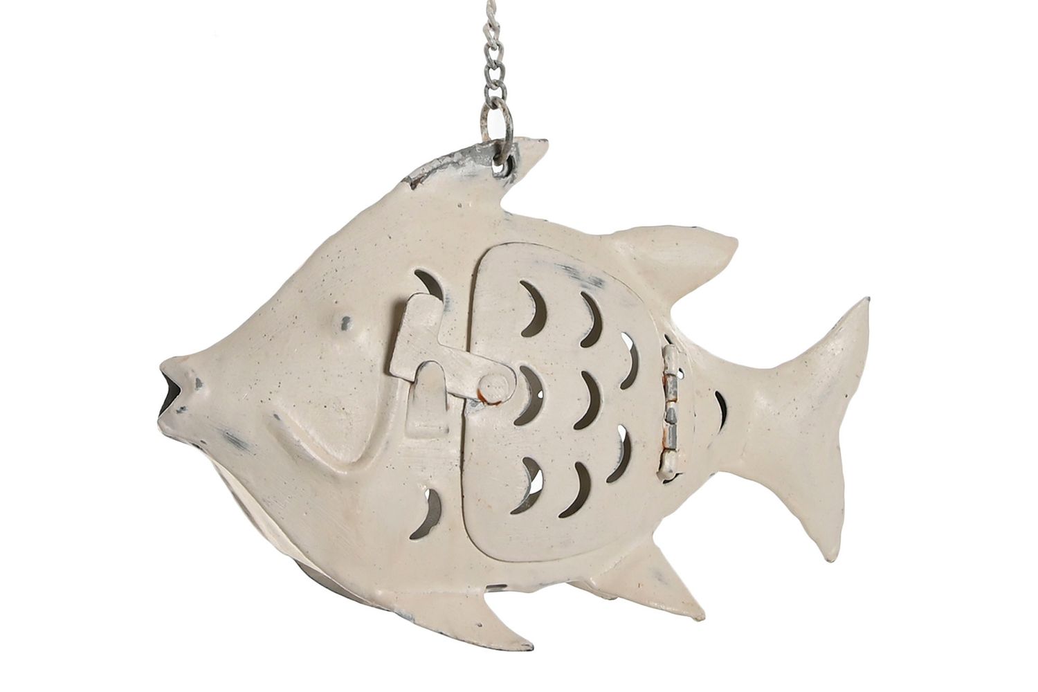 DECORACIÓN COLGANTE PEZ METAL BLANCO DESGASTADO