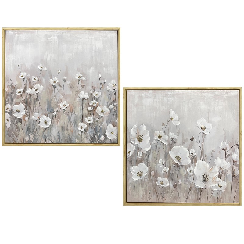SET DE 2 CUADROS CON MARCO MADERA FLORES BEIGE