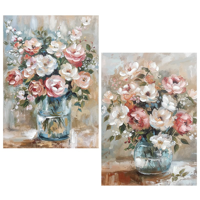 SET DE 2 CUADROS LIENZOS JARRONES FLORES