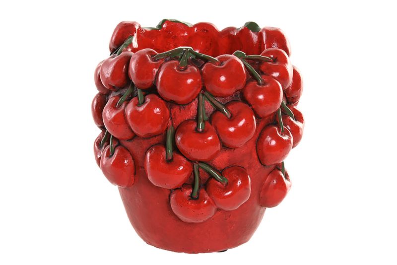 JARRÓN CEMENTO CEREZAS ROJO