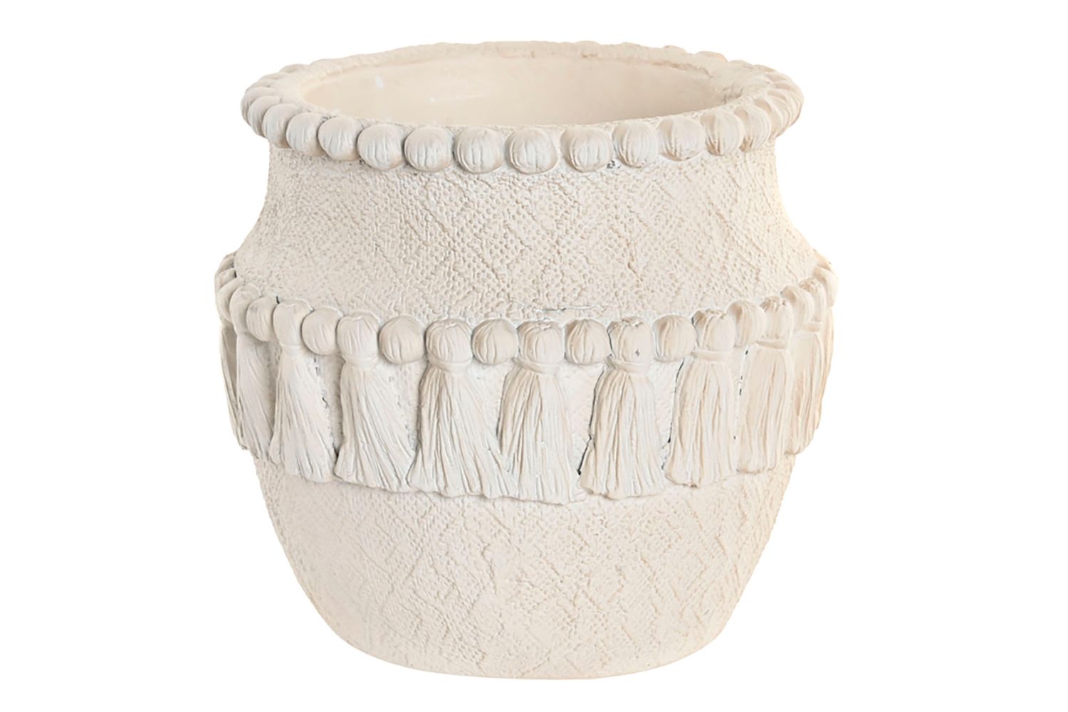 JARRÓN CEMENTO RELIEVE BLANCO