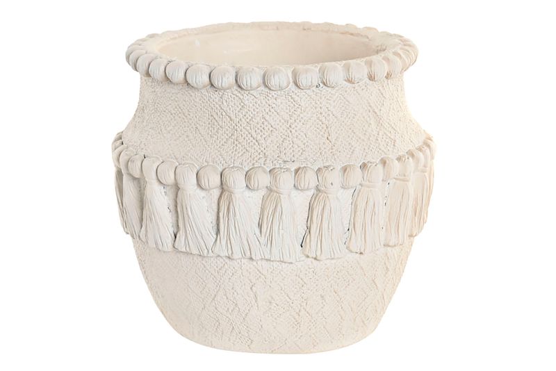 JARRÓN CEMENTO RELIEVE BLANCO